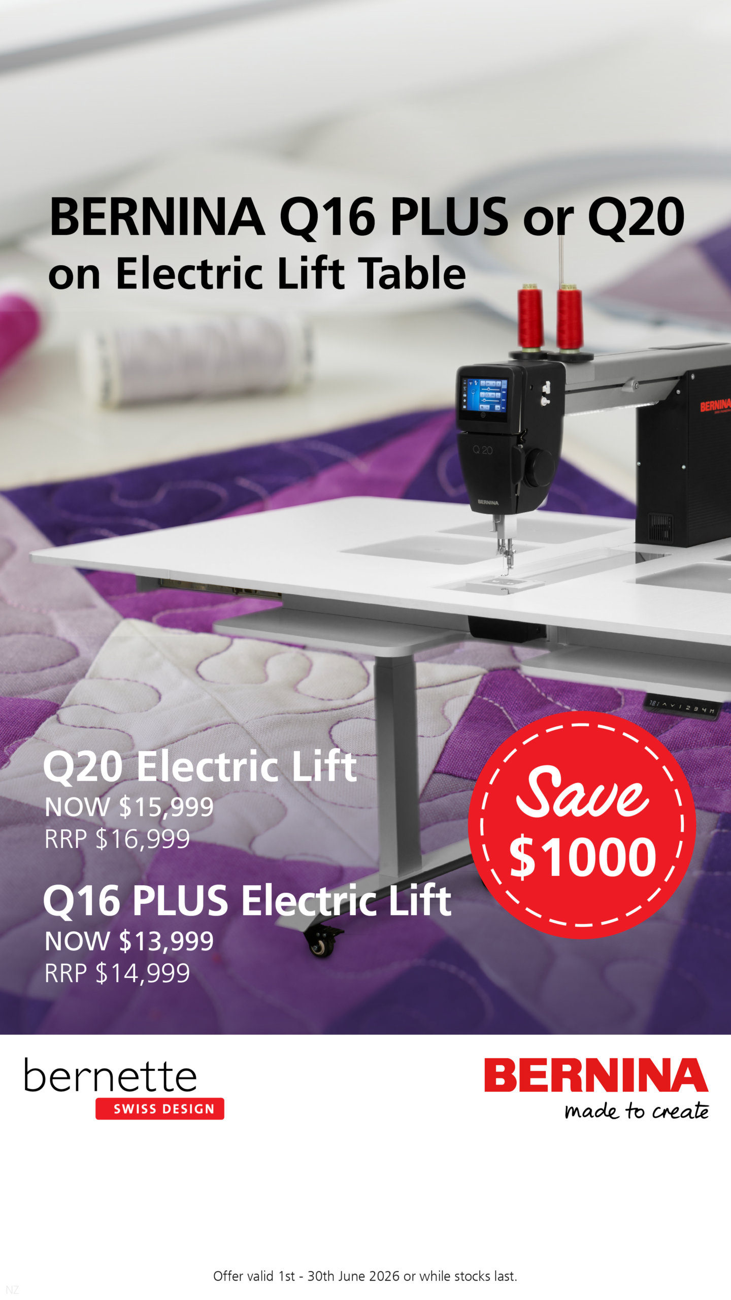 Bernina Q20 on Electric Lift Table